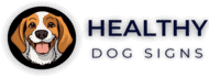 Logo featuring a smiling dog inside a circle, with the text "Healthy Dog Signs" to the right in capital letters.